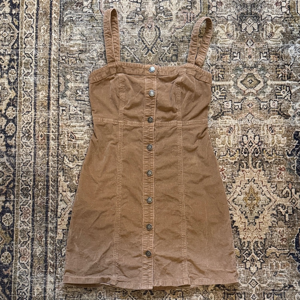 Hollister Tan Button-Front Jumper Dress